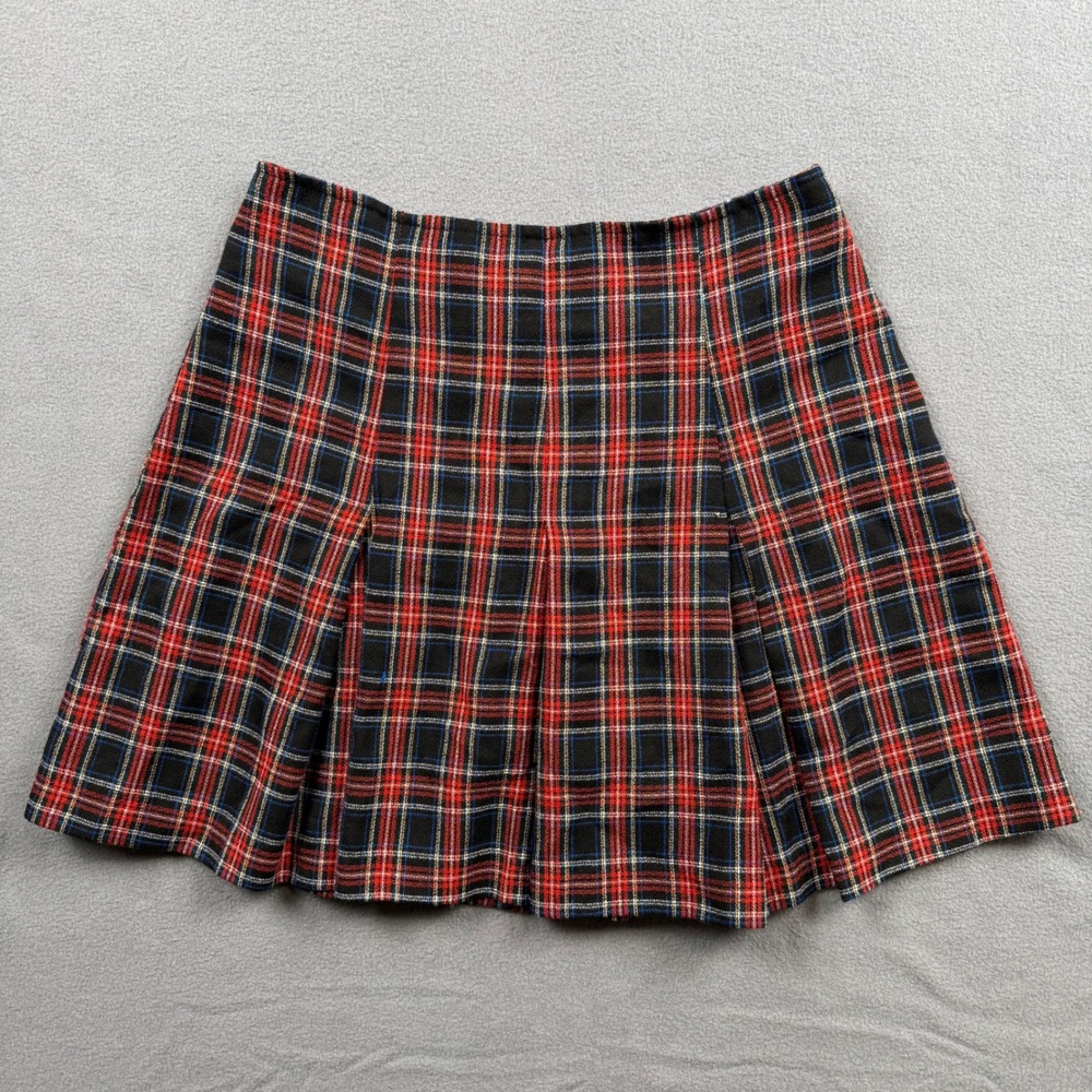 Vintage New Star Tartan Plaid Pleated Mini Skirt Rayon School Girl USA Made XS/S